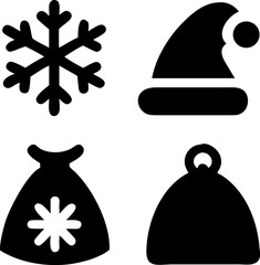 Festive holiday cheer with Santa hat, snowflake and gift bag icons creating winter joy