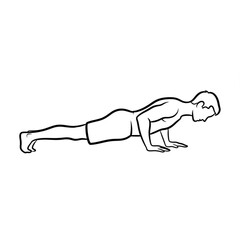 Man performing a push up exercise in a simple line drawing style