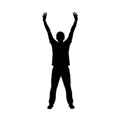 Silhouette of a man with arms raised in celebration or victory