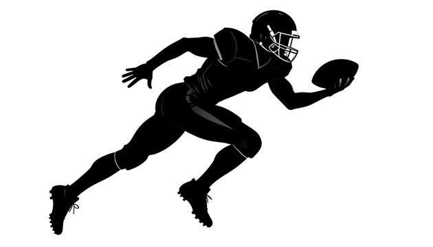 A dynamic silhouette of a football player in a powerful running stance, highlighting athleticism and motion.