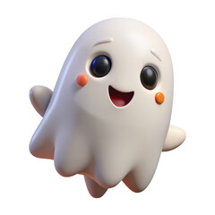Cute friendly cartoon ghost character smiling happily with rosy cheeks in a cheerful halloween celebration 3d