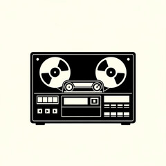 Obraz premium Vintage reel to reel tape recorder in black and white illustration