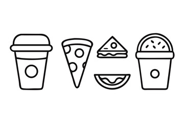 Vector art of coffee, pizza, sandwich and watermelon icons