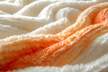 Closeup of Orange and White Textured Yarn with Soft, Delicate Fibers