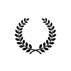 Black laurel wreath symbol on a white background