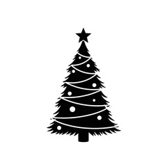 Black silhouette of a decorated christmas tree with a star on top