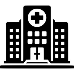 Obraz premium Hospital Silhouette Icon: A stark silhouette of a modern hospital building, emblem of healthcare and hope.