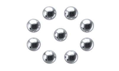 Silver spheres arranged in a circle around a central sphere