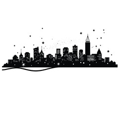 Fototapeta premium Abstract silhouette of a city skyline with scattered dots
