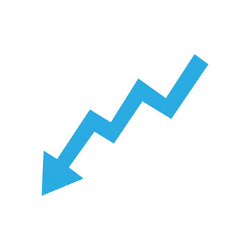 Blue downward trend arrow icon representing financial decline transparent background