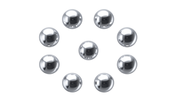 Silver spheres arranged in a circle around a central sphere