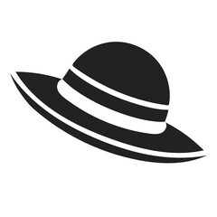 "Wide-Brimmed Hat Icon – Stylized Black Silhouette of Floppy Sun Hat with Decorative Band – Representing Fashion, Summer, and Sun Protection – Minimalist Vector for UI/UX, Travel Branding, Lifestyle G