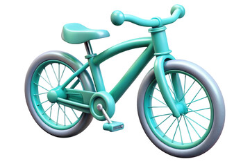 Fototapeta premium Toy bicycle rendered in turquoise color for children recreation and playtime activities depicted on background 3d illustration isolated on transparent background