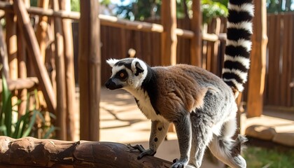Obraz premium A ring-tailed lemur in a zoo enclosure