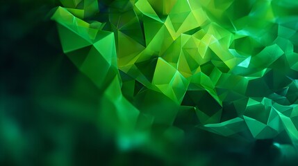 An emerald green low poly abstract background with geometric polygon shapes.