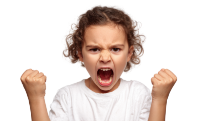 A young girl with an angry expression