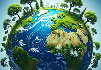 Earth with lush vegetation and diverse landscapes