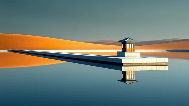 Serene Lake Chinese Architecture Reflection Aesthetic