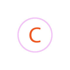 Orange letter c inside pink circle icon on transparent background