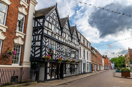 A view down the west end of Bore Street in Lichfield, UK in summertime