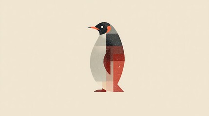 Fototapeta premium A stylized illustration of a penguin, presented in a geometric design with muted color palettes, evokes a sense of calm and tranquility.