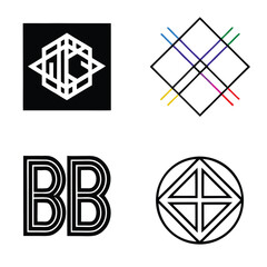 Collection of abstract geometric logos and symbols with lines and shapes.