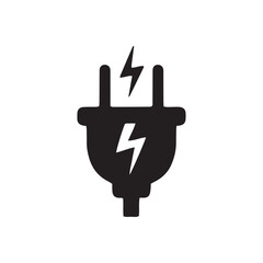 Electric plug symbol with lightning bolt for power energy and electricity concept