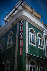 Sushi storefront sign in a Sushi Restaurant