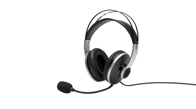 Headset microphone headphones audio communication gadget device sound technology listening equipment accessory on transparent background