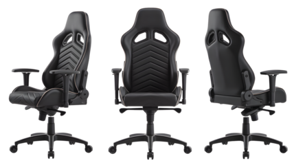 Ergonomic black gaming chair computer office desk adjustable swivel racer style leather comfortable seat 100 on transparent background