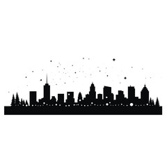 Fototapeta premium Black silhouette of a city skyline with trees and birds