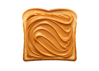 Golden brown toast with smooth peanut butter spread, clean white studio background.