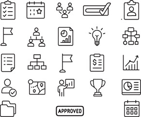 Fototapeta premium Hand-drawn business icons set representing project management goals tasks strategy planning and success elements