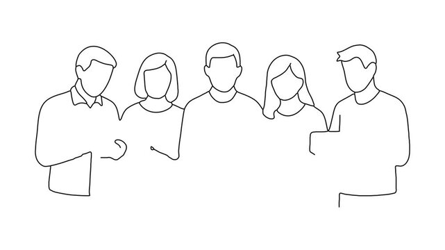 continuous one line drawing of people using digital devices line art motion graphic video on white background