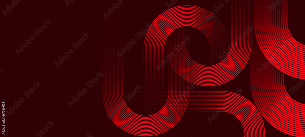 Wall mural red geometric abstract background with curved line patterns