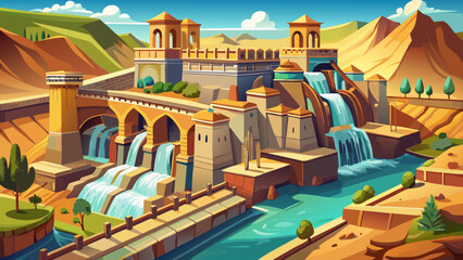 Fototapeta premium The Shushtar Historical Hydraulic System in Iran displays canals, dams, and mills carved in stone, an engineering marvel of antiquity transforming water into prosperity in arid landscapes.