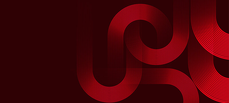 Red geometric abstract background with curved line patterns