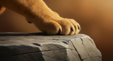 Lion paw on rock close up image