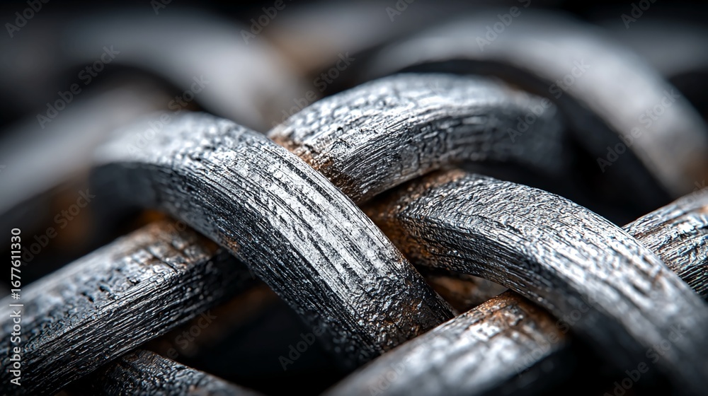 Wall mural detailed macro shot of metallic wire mesh with sharp focus on interwoven patterns and textured surfa