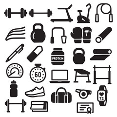 Fitness and Gym Equipment Icon Set