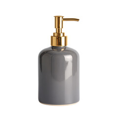 Fototapeta premium Gray ceramic soap dispenser with gold pump on transpart background