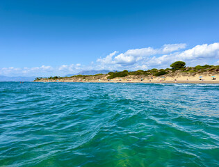 dunes at the beach near Marbella, view along the Costa del Sol in the summer, Andalusia, Spain