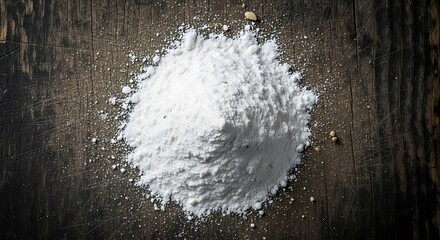 Flour pile with wooden background.