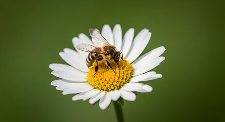 Obraz premium Bee collecting nectar from a daisy flower.