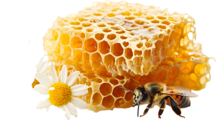 Honeycomb with Bee and Flower Natural Sweetness