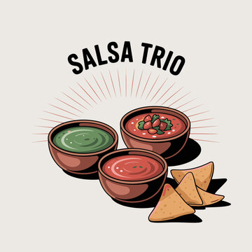 Mexican Salsa Trio with Chips Illustration