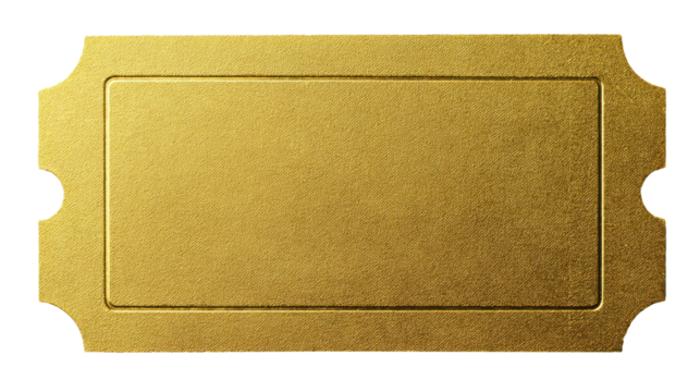 golden ticket paper piece isolated on white or transparent png