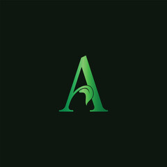 A green leaf logo. vector design of letter A and leaf for icon,symbol or logo