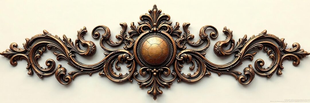 Intricate metal file decorative element, ornate swirls and filigree details, antique aesthetic, perfect for vintage or steampunk projects , object, ornate