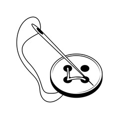 Abstract Doodle Elements Hand Drawn Outline Needle With Spool Of Thread Sketch Vector Design Style Isolated On White Background Illustration For Knitting, Embroidery, Sewing 